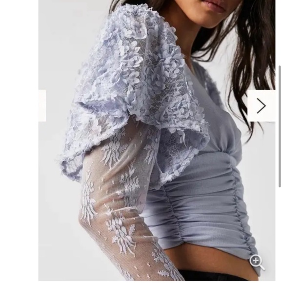 Free People Dream Of You Top Light Blue Long Sleeve Lace Sz XS - Picture 4 of 9